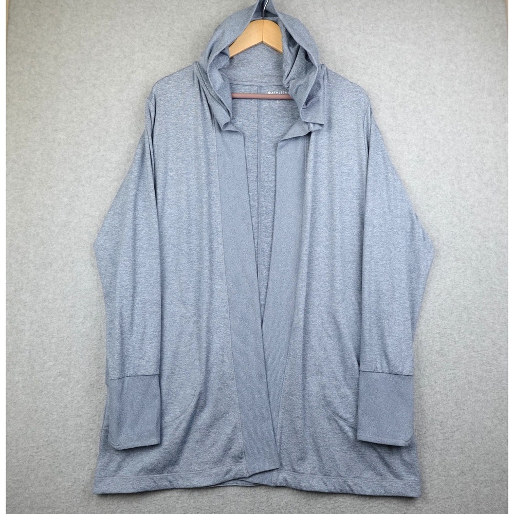 Athleta UpTempo Wrap Womens Large Blue Hooded Long Sleeve Blue Activewear Top